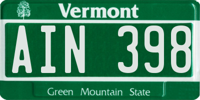 VT license plate AIN398