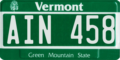 VT license plate AIN458