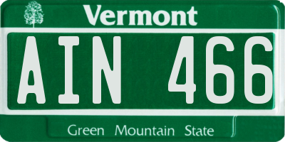 VT license plate AIN466