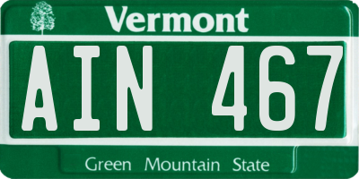 VT license plate AIN467