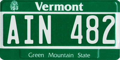 VT license plate AIN482