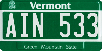 VT license plate AIN533