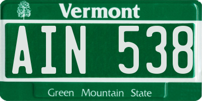 VT license plate AIN538