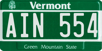 VT license plate AIN554