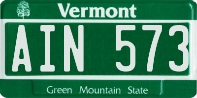 VT license plate AIN573