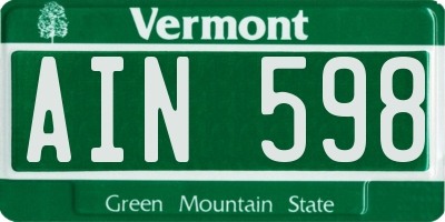 VT license plate AIN598