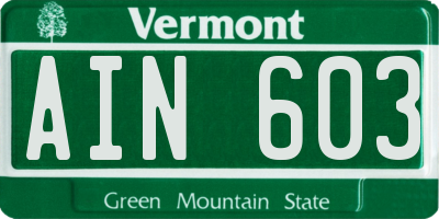 VT license plate AIN603