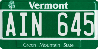 VT license plate AIN645