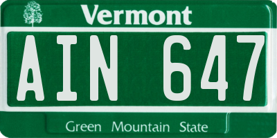 VT license plate AIN647