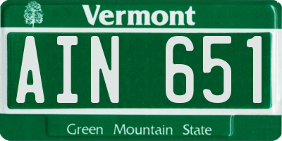 VT license plate AIN651