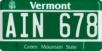 VT license plate AIN678
