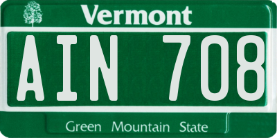 VT license plate AIN708