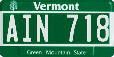 VT license plate AIN718