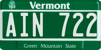 VT license plate AIN722