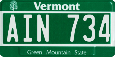 VT license plate AIN734
