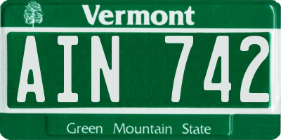 VT license plate AIN742