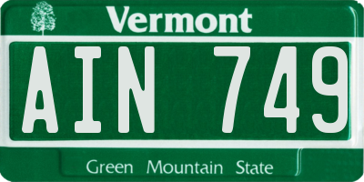 VT license plate AIN749