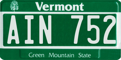 VT license plate AIN752