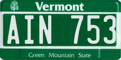 VT license plate AIN753