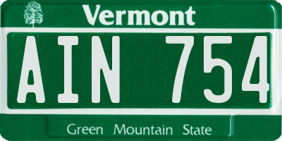VT license plate AIN754