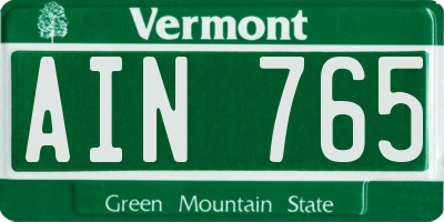VT license plate AIN765