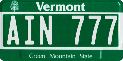 VT license plate AIN777