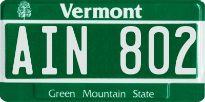 VT license plate AIN802