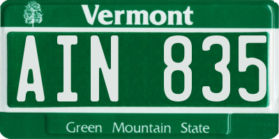 VT license plate AIN835