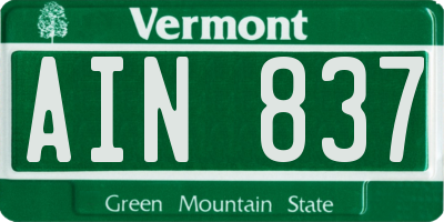 VT license plate AIN837