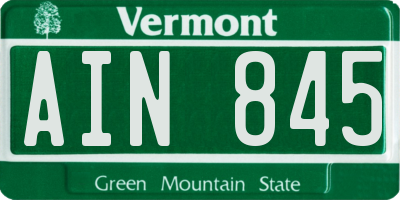 VT license plate AIN845