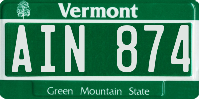 VT license plate AIN874