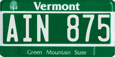 VT license plate AIN875