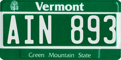 VT license plate AIN893