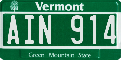 VT license plate AIN914