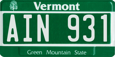 VT license plate AIN931