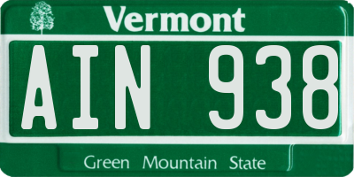 VT license plate AIN938