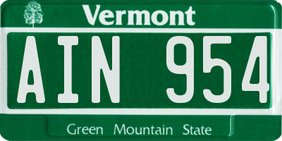 VT license plate AIN954
