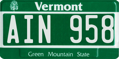 VT license plate AIN958