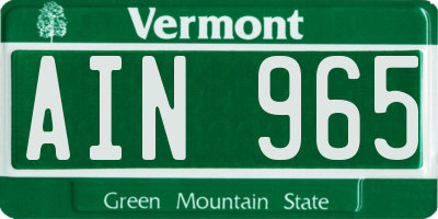 VT license plate AIN965