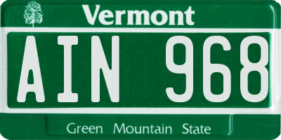 VT license plate AIN968