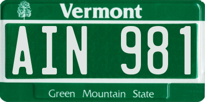 VT license plate AIN981