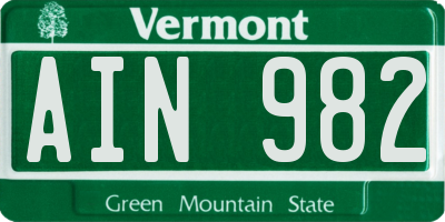 VT license plate AIN982