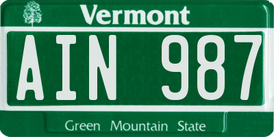 VT license plate AIN987