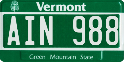 VT license plate AIN988