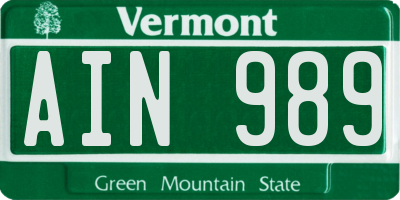VT license plate AIN989