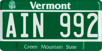 VT license plate AIN992