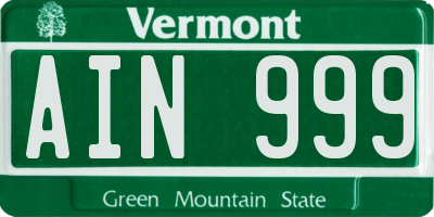 VT license plate AIN999