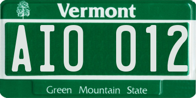 VT license plate AIO012