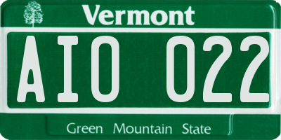 VT license plate AIO022