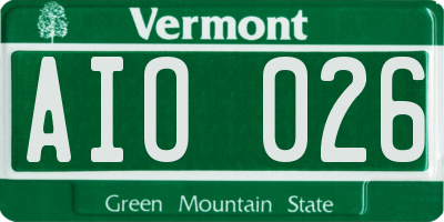 VT license plate AIO026